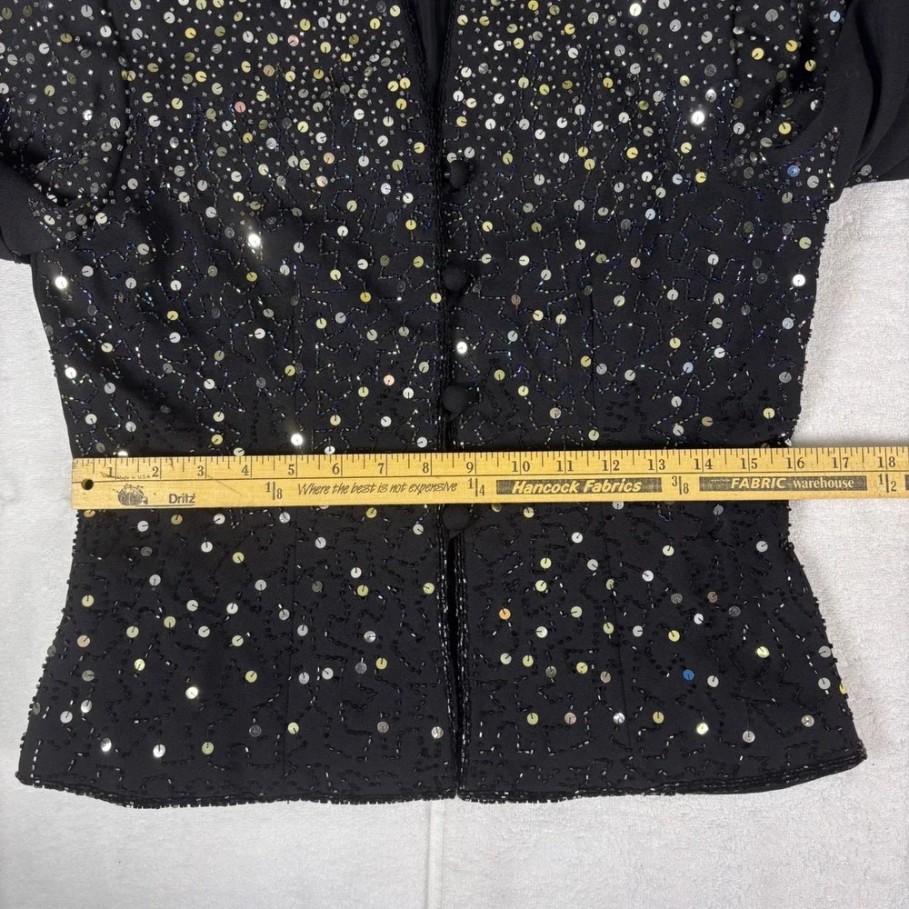 Stenay Sequin Beaded Jacket Womens 6 Black Gold Silver Evening Formal Vintage